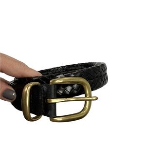 Coach black leather braided woven belt size brass buckle  36”-42”